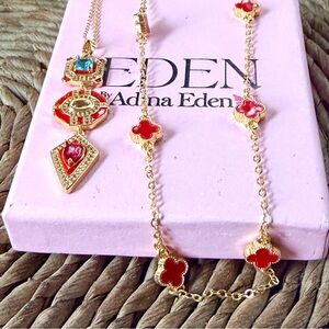 Adina Eden Gold Necklaces with Red Enamel Accents & Sparkling Crystals